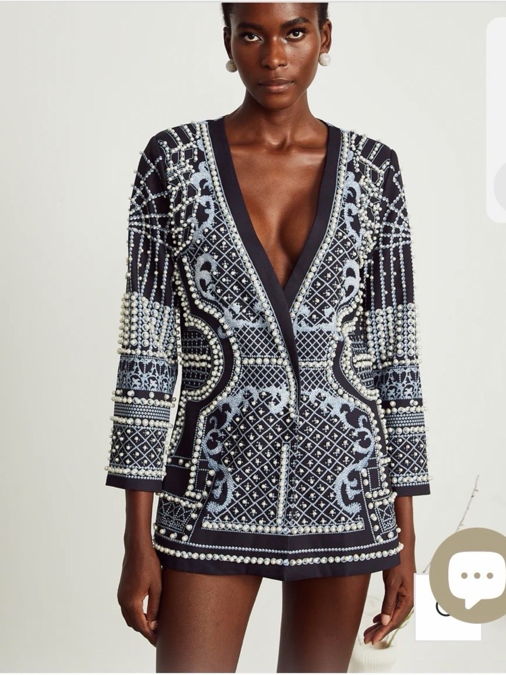 #719 Elegant Pearl Beaded Black & White Beaded Blazer/Dress. Like New - Picture 2 of 16